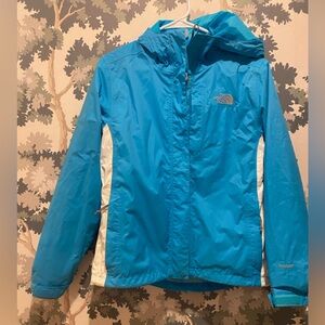 The North Face Blue White Windbreaker Hyvent Jacket with hood women’s size small